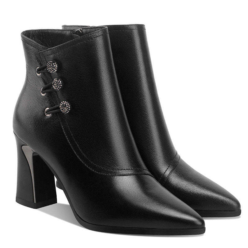 Women's Pointed Toe Chunky Heel Ankle Boots