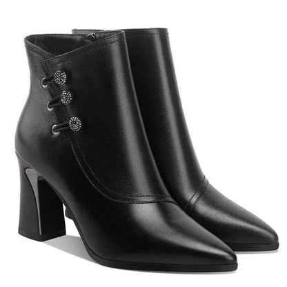 Women's Pointed Toe Chunky Heel Ankle Boots