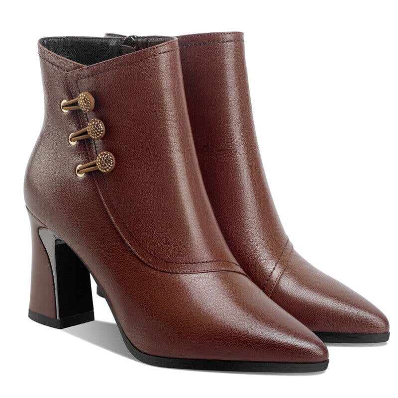 Women's Pointed Toe Chunky Heel Ankle Boots