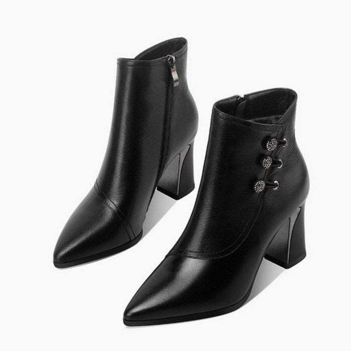 Women's Pointed Toe Chunky Heel Ankle Boots